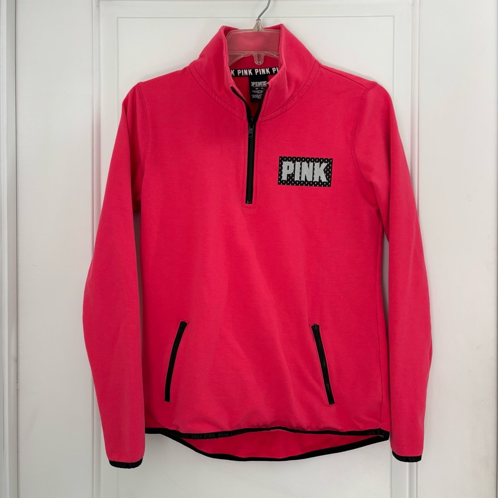 Victoria's Secret Pink 1/4 Zip Pullover Sweatshirt Thumbhole Black Zipper